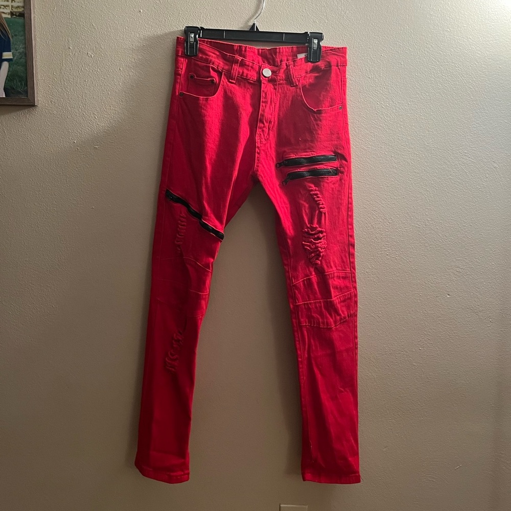 Red Zipper Jeans size 28 waist